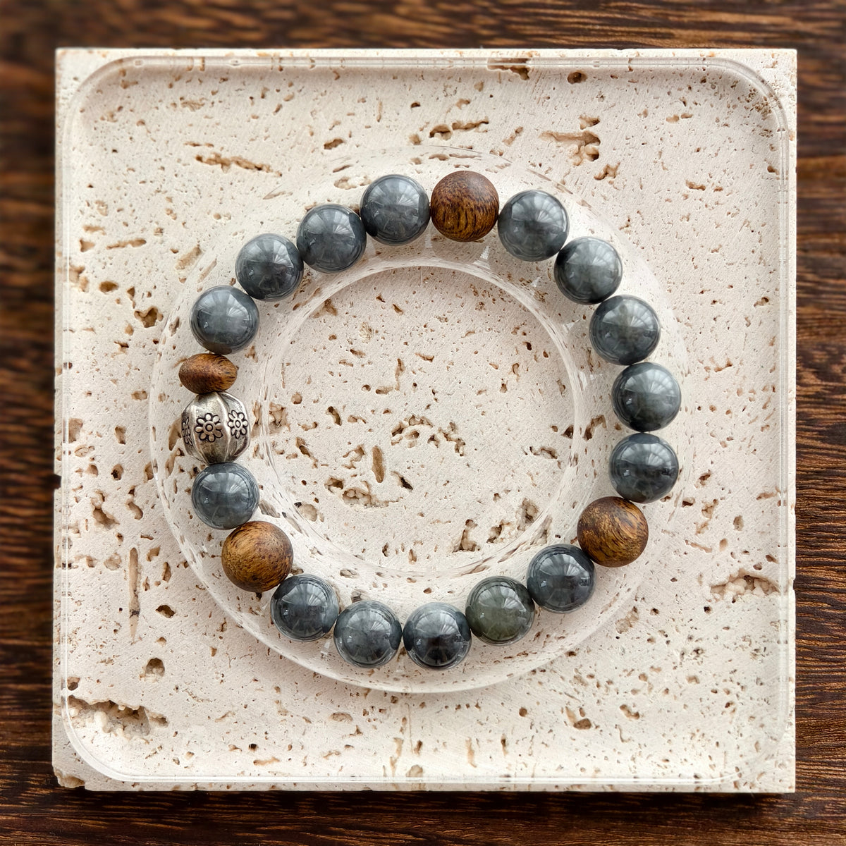 Shadow Mountain handmade black jade and agarwood bracelet