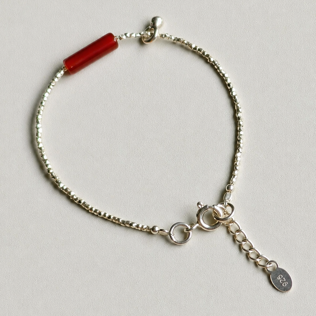 Handmade red agate bracelet with sterling silver chain
