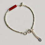 Handmade red agate bracelet with sterling silver chain