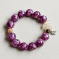 Handmade lepidolite bracelet with sunstone and silver leaf charm
