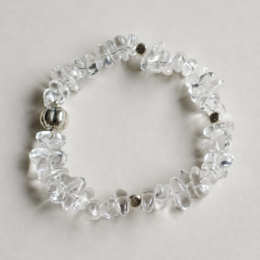 Handmade clear quartz crystal bracelet with sterling silver accents