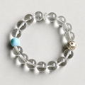 Handmade larimar and clear quartz bracelet with silver accent