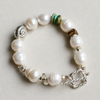 Handmade baroque pearl and turquoise bracelet with silver shell detail