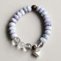 Handmade purple chalcedony and clear quartz bracelet with silver heart charm