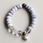 Handmade purple chalcedony and clear quartz bracelet with silver heart charm
