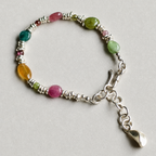 Handmade multicolor tourmaline bracelet with sterling silver accents